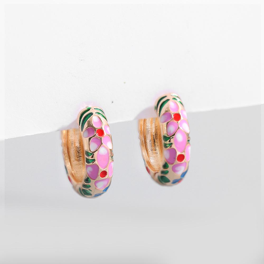 2024 Красочные эмалевые серьги-каффы и серьги-кольца с цветами и капельным маслом: Серьги в китайском стиле для женщин