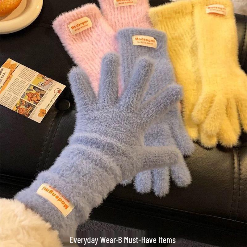 Soft Plush Fingerless Winter Gloves for Women - Long, Warm & Girlish Solid Colors