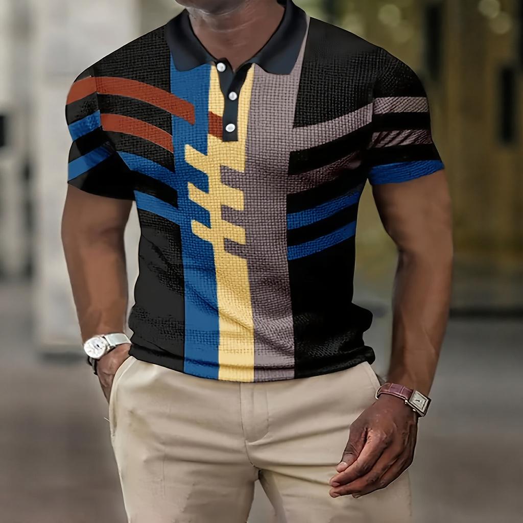 Flag Letter Print Collar Polo Shirt for Men, Slim Fit, Everyday Versatile