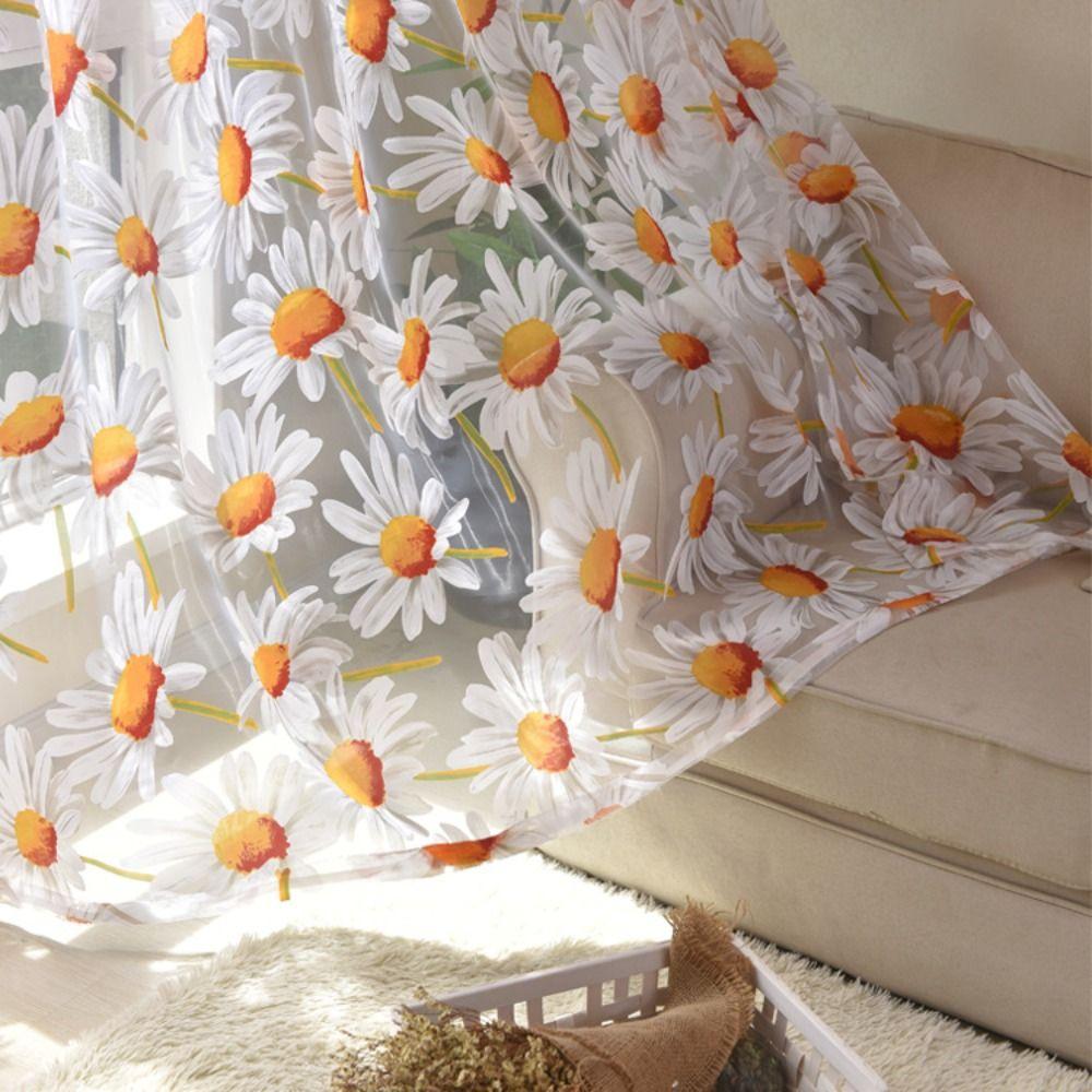Jacquard Sheer Daisy Sheer Curtains Translucent Sun Flower Tulle Curtain Romantic   Bedroom