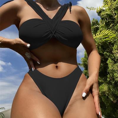 Costume da bagno femminile bikini brasiliano sexy annodato con scollo a V Costume da bagno donna Costume da bagno bikini a due pezzi Costume da bagno da bagno