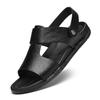 Men's Soft Cowhide Cross-Strap Leather Sandals, Size 45-46, Non-Slip Sole, Perfect for Beach or Casual Wear.