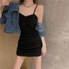Elastic Off-Shoulder Pleated Mini Dress with Straps, Flaw-Hiding, Sexy Bodycon Skirt
