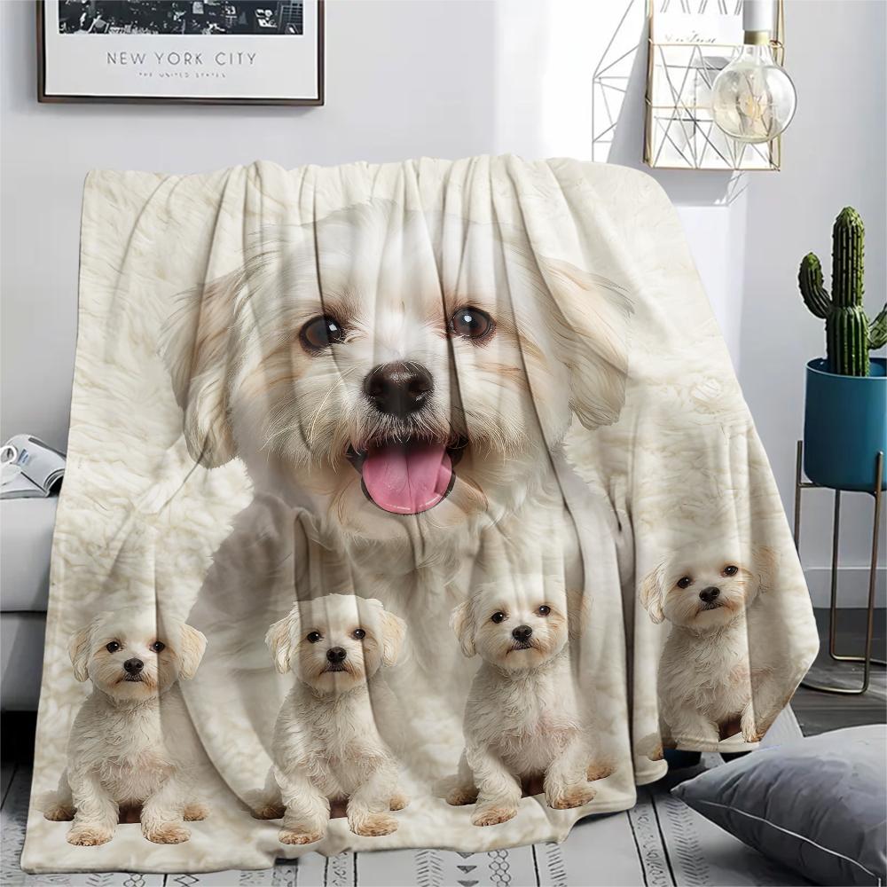 1Pc Lhasa Marejus Dog Print Flannel Blanket, High quality Comfortable for All Seasons, Home Decor, Warmth and Comfort, Perfect for Gifts