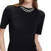 Karl Lagerfeld Romantic Date Solid Color Waist-Defined Knit Side-Slit Short Sleeve Dress Women Dresses Black M21E1322
