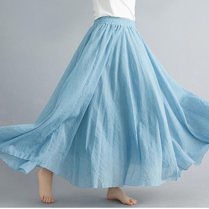 

Хлопково-льняная макси-юбка Женские повседневные эластичные плиссированные пляжные юбки трапециевидной формы с высокой талией L светло-синий