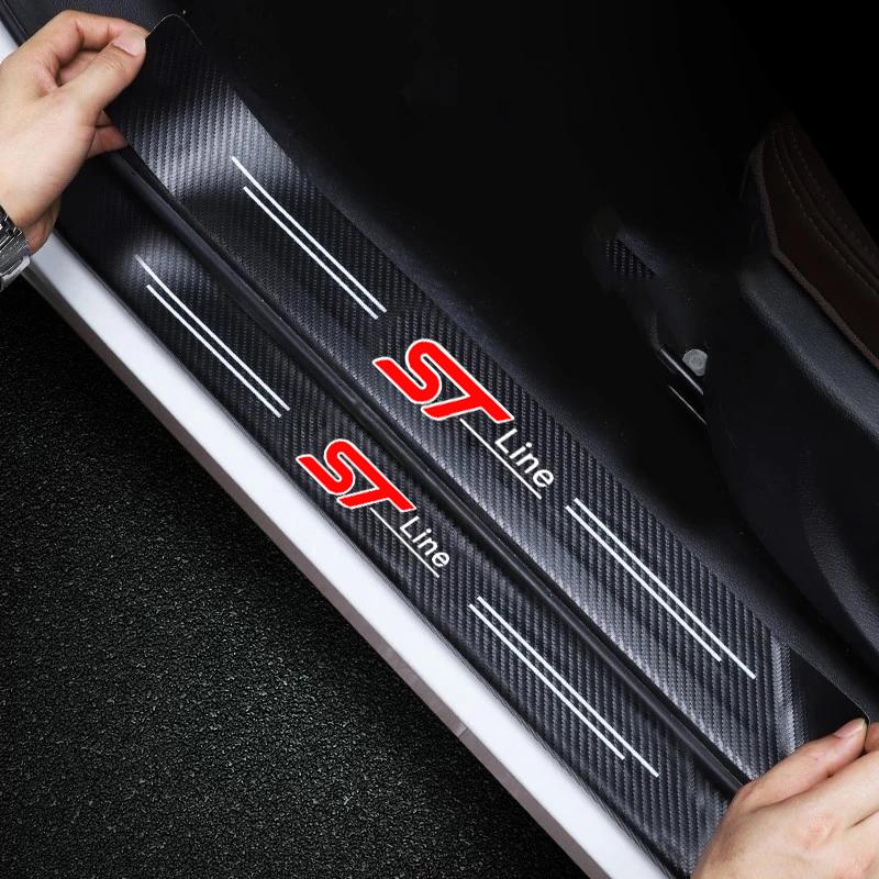 1/4/5Pcs Car Door Sill Carbon Microfiber Protector Sticker For Ford ST Line Edge Explorer Transit Ranger Kuga MK2 Fusion Mustang