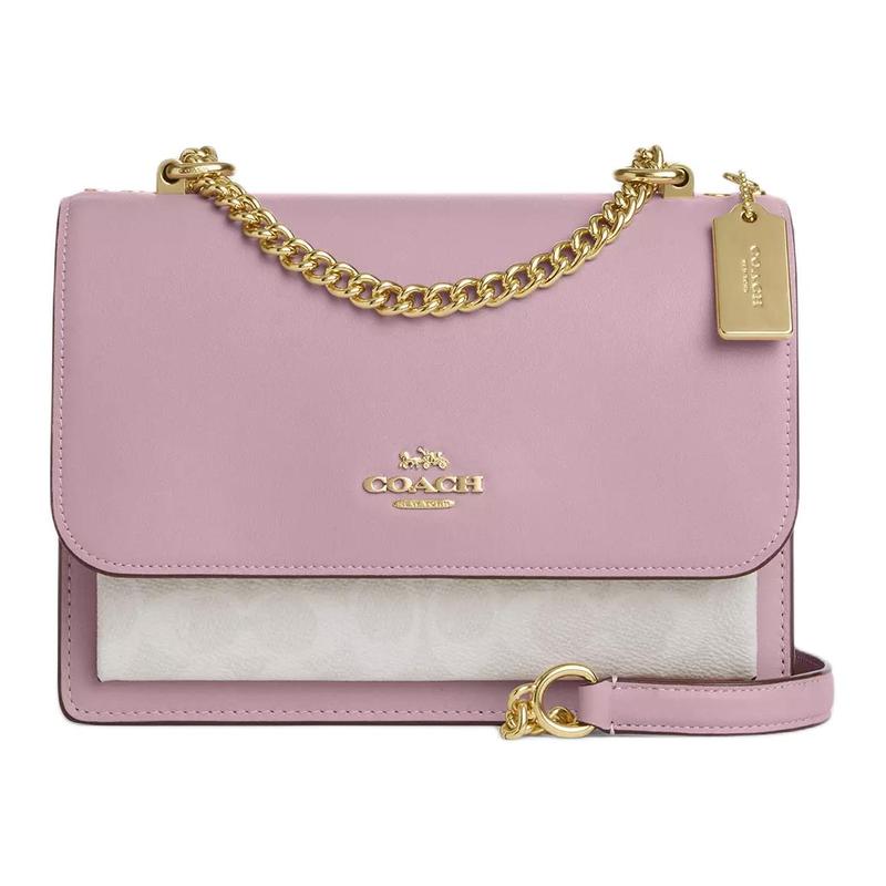 COACH Klare 21 brand logo print coated canvas and leather shoulder crossbody bag small women s pink
