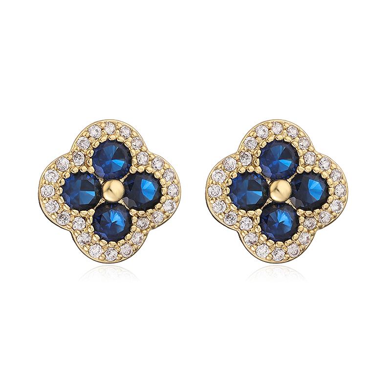 Gold Plated Cubic Zirconia Flower Earrings Romantic Metal Studs For Women Jewelry Gift 1 Pair