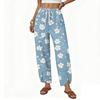 Women’s Casual Loose Straight Wide Leg Drawstring Printed Long Pants Lightweight Relaxed Fit Trousers for Daily Wear