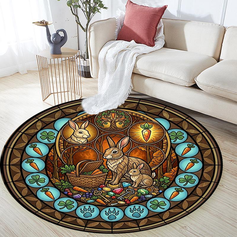 Rabbit Carrot Treasure Hunt Round Area Rug Under Office Chairs Bedroom Living Room Home Decor