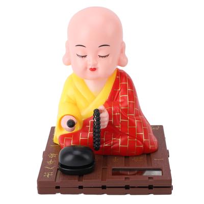 Solar Little Monk Toy Red Attracting Wealth Shaking Head Knocking Wooden Drum Little Monk Figurine