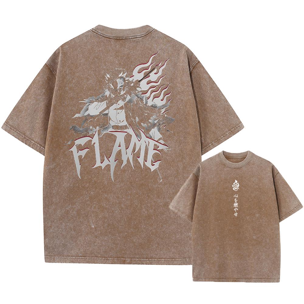 Washed Acid Washed T Shirt Man Demons Slayer Anime Y2K Classic Casual T-Shirts Summer O Neck Hip Hop Tee Shirt Oversize Clothing