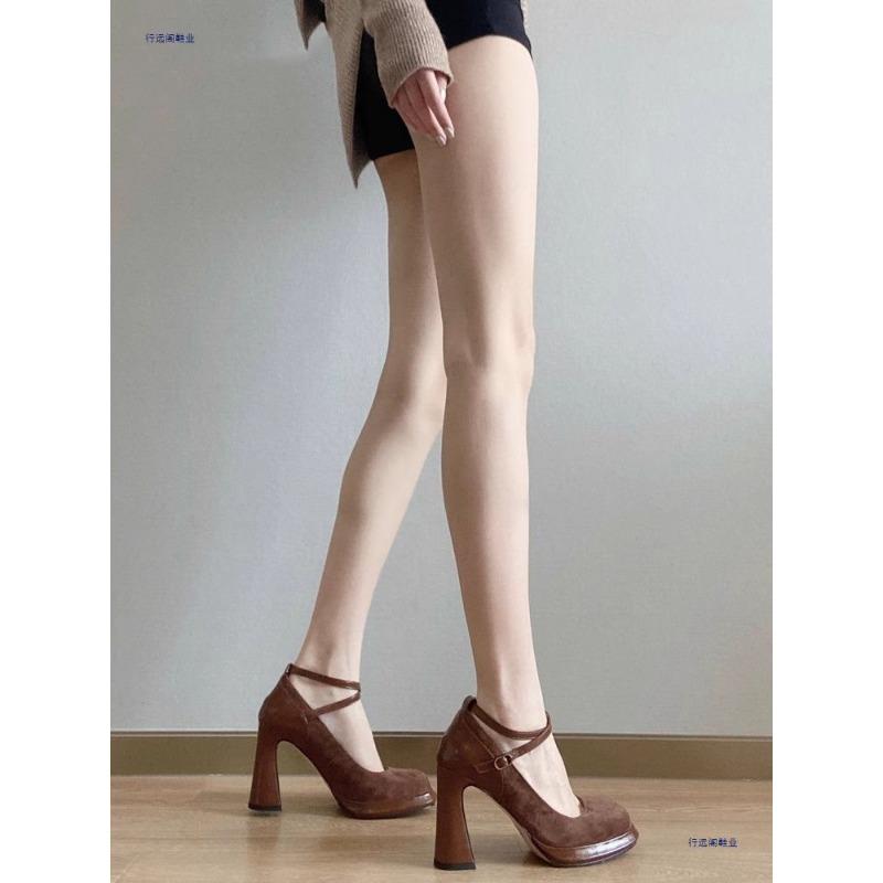 Retro Mary Jane Shoes Black Thick Heel High Heels Women's Autumn and Winter New Temperament Single Shoes