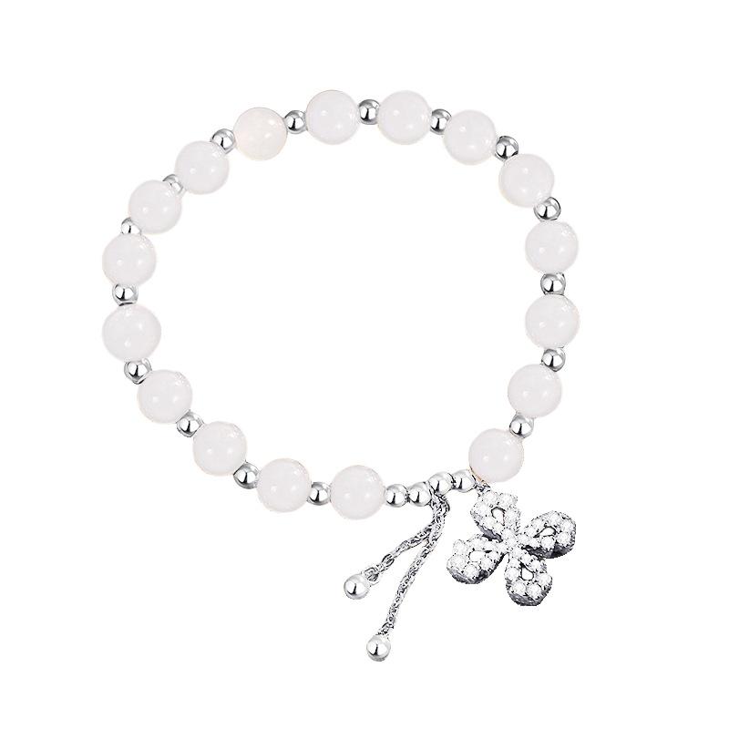 Leichtes Luxus-Armband im Volldiamant-Stil mit vierblättrigem Kleeblatt und Feldjade, S925-Silber, eingelegt mit Diamanten und Zirkon-Blattschmuck, Quastenkugel-Schmuck