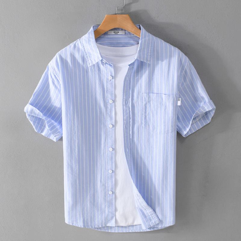 

Мужская летняя рубашка кэжуал с коротким рукавом в оксфордскую полоску - Простая и свежая 964 L