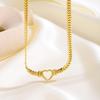 Women's 18K Gold Plated Stainless Steel Sporty Bamboo Chain Heart Zircon Pendant Necklace for Anniversaries