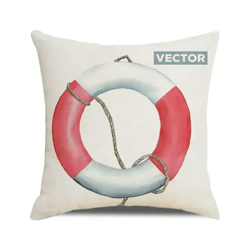 Watercolor Painting Nautical Lighthouse Ocean Seagull Boat Home Sofa Cushion Cover Home Decor Pillowcase
