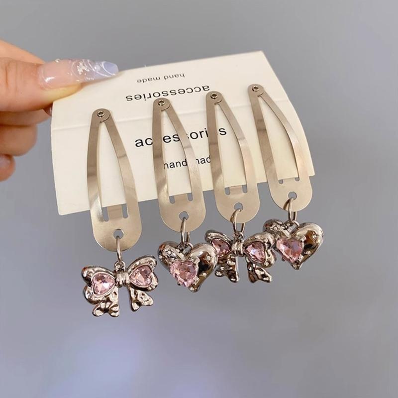 Ins Korea Rhinestones Bowknot Loves Metal Hairpin BB Clip Side Broken Hair Bangs Clip Word Clip Forehead Simple Clip