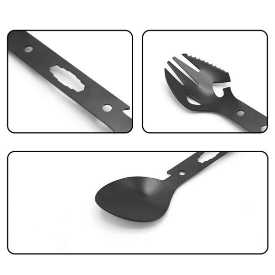 10-in-1 Multifunctional Outdoor Fork Spoon with Bottle Opener Portable Lightweight Utility Tactical Spoon Wrench Camping Utensil Survival Tool