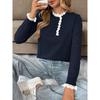 Women's Fall Long Sleeve Sweaters Lace Trim Mock Neck Cozy Trendy Knit Pullover Tops