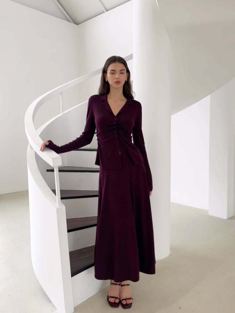 2025 Women's V-Neck Cardigan & Long Dress Set - Autumn/Winter European Style