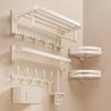 Cream Space Aluminum Towel Rack No Drill Bathroom Towel Holder Wall Mount Organizer Set