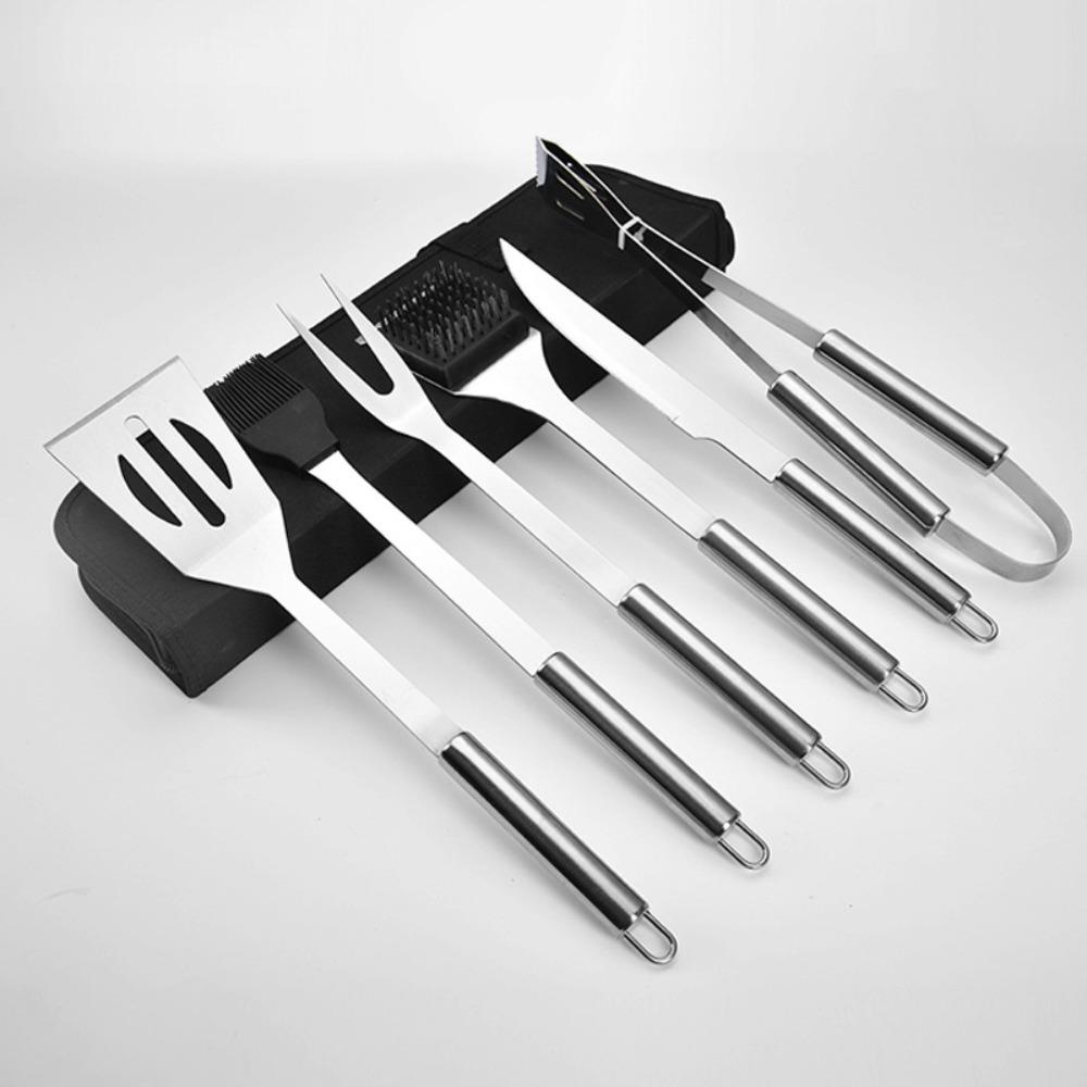 3/5/6pcs Stainless Steel BBQ Grill Tool Set with Bag Grill Utensils Set  Outdoor