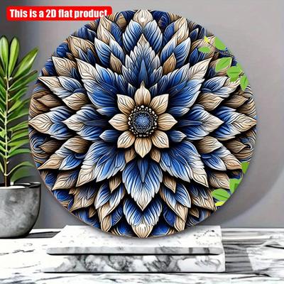 2D plochá 20*20cm 1ks Retro modrá květinová mandala Kulatá nástěnná umělecká deska, Nostalgický&Nový styl detailní symetrie Květinový vzor Environmentální ozdoba