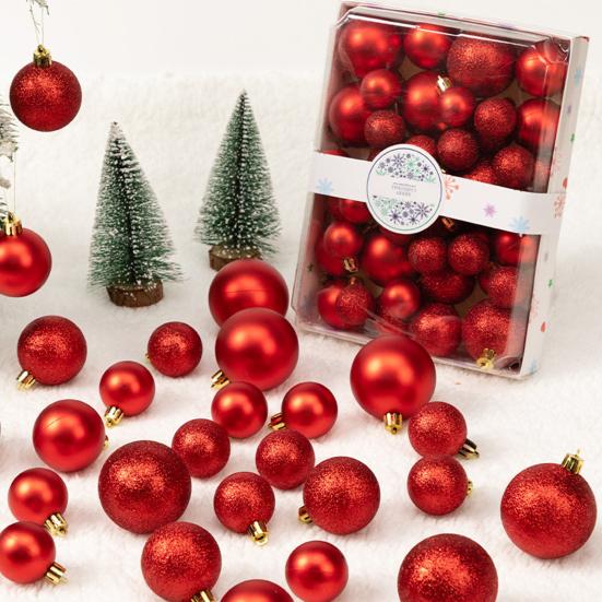 42Pcs 3/4/5cm Christmas Balls Set Glitter Surface Various Pattern Christmas Balls Shatterproof Home Reusable Ornaments