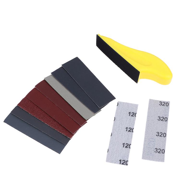 3.5"X 1" Mini Sandpaper Kit With Hook And Loop Sanding Block 71 Pcs Assorted 40/80/120/180/240/400/600 Grits For Polishing