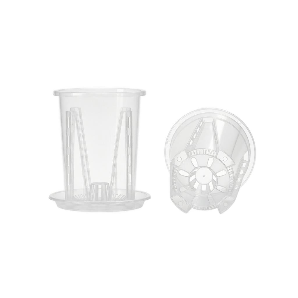 Transparent Plastic Orchid Pot with Drainage Holes and Tray Root Control Pot for Moss Plants Visible Root Growth and Air Circulation 14cm Diameter