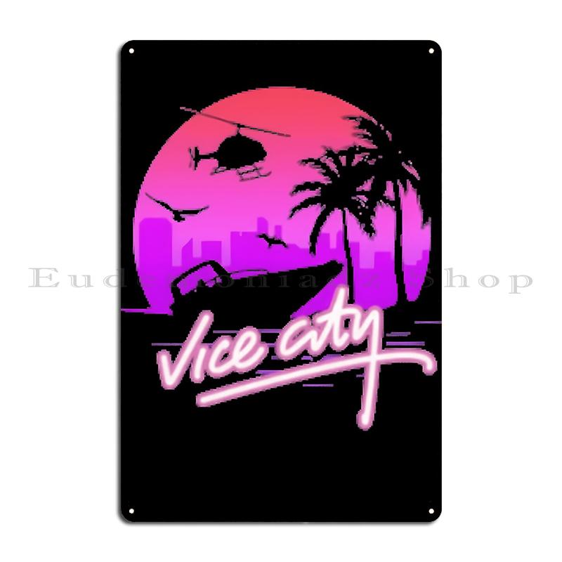 Nacht in Miami: Vaporwave-Vibes Oldtimer in Vice City Metalldekoration Clubparty Malerei Dekor Kino Blechschild Poster