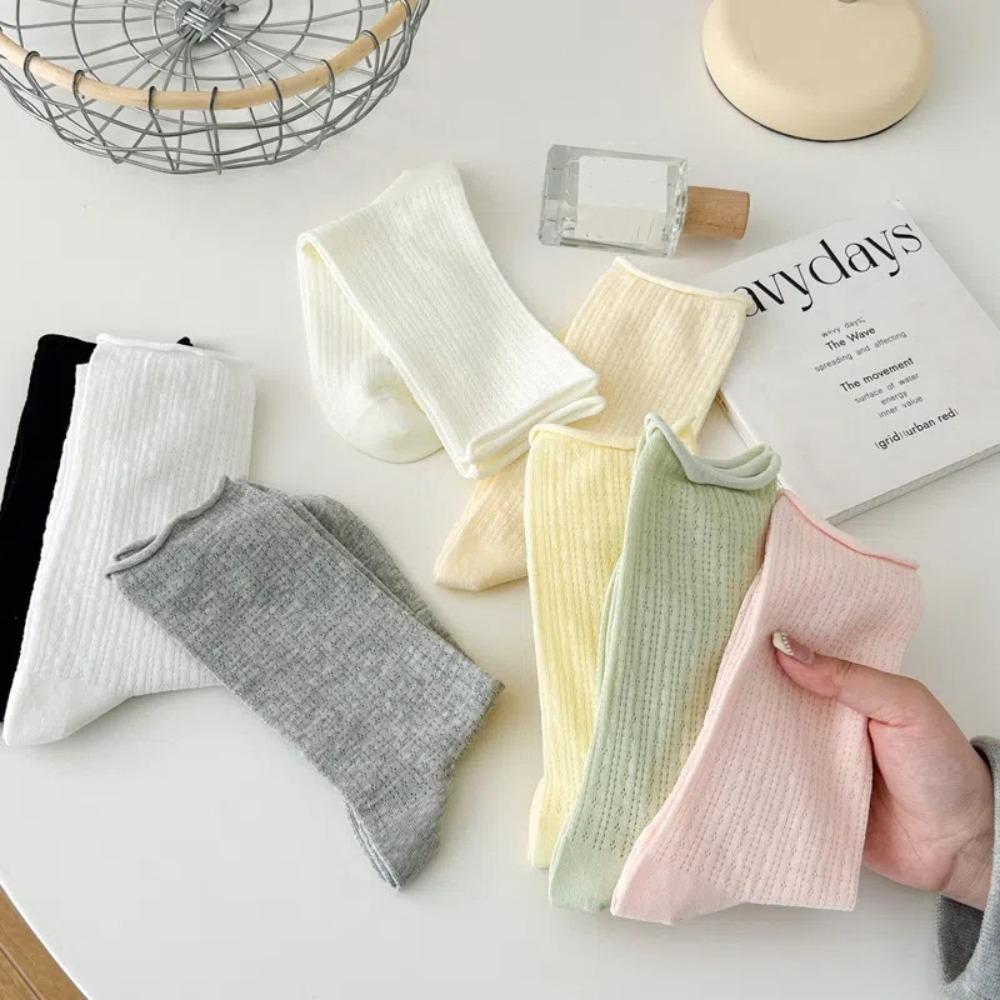 Candy Color Summer Socks Hollow Out Roll Edge Socks Sweet Long Socks  Women