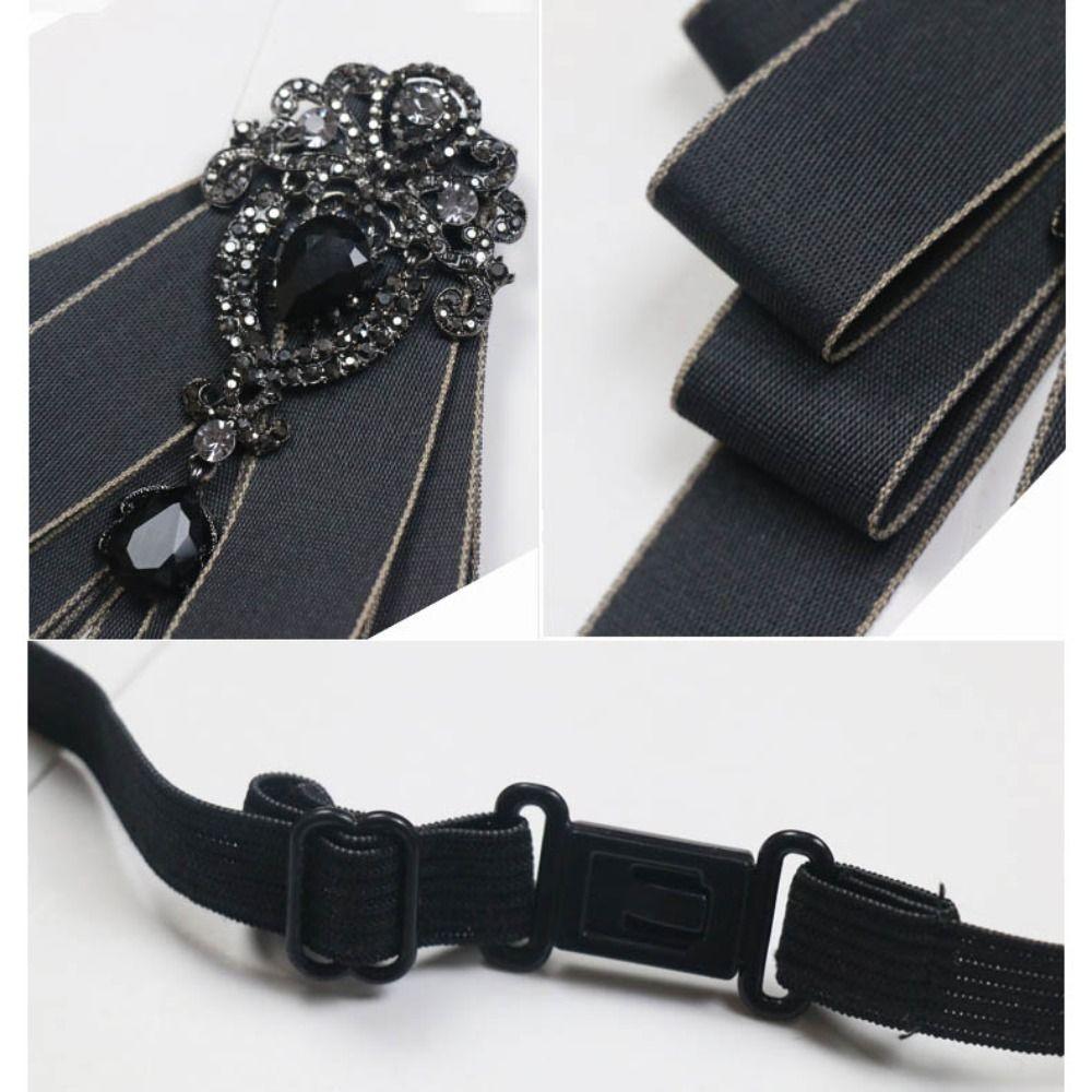 Crystal Black Rhinestone Ribbon Bowtie Ribbon Ribbon Bow Brooch Retro Bow Tie  For Men and Women