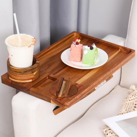 Sofa Food Tray with Cup Holder Phone Mount High Stability Smooth Edge Minimalist Style 3-in-1 Clip-on Tray Drink Holder