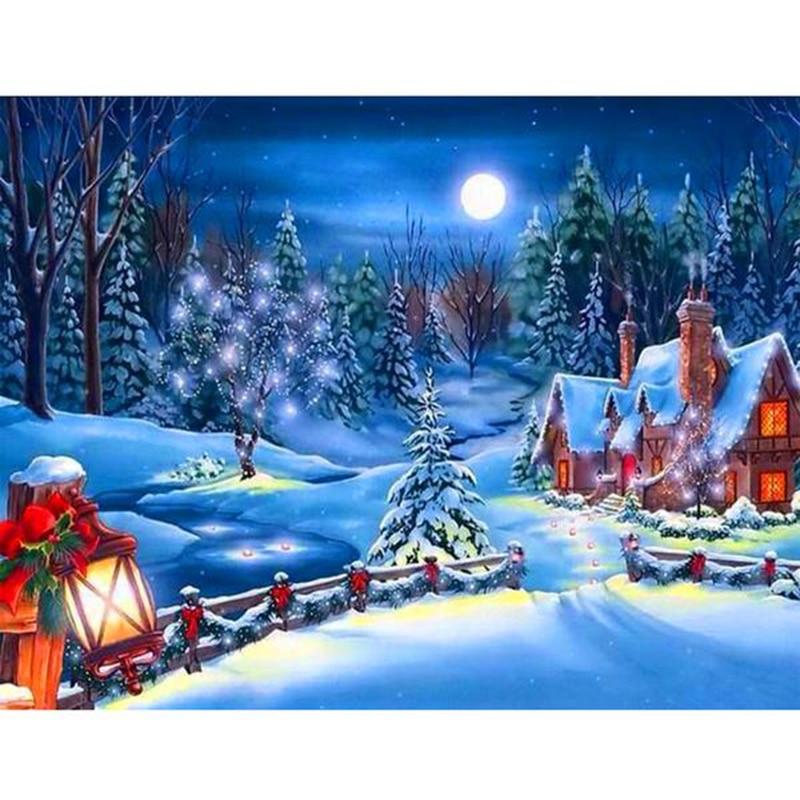 New 5D DIY Diamond Painting Snow Scene Diamond Embroidery Christmas Cross Stitch Full Round Drill Home Decor Manual Gift
