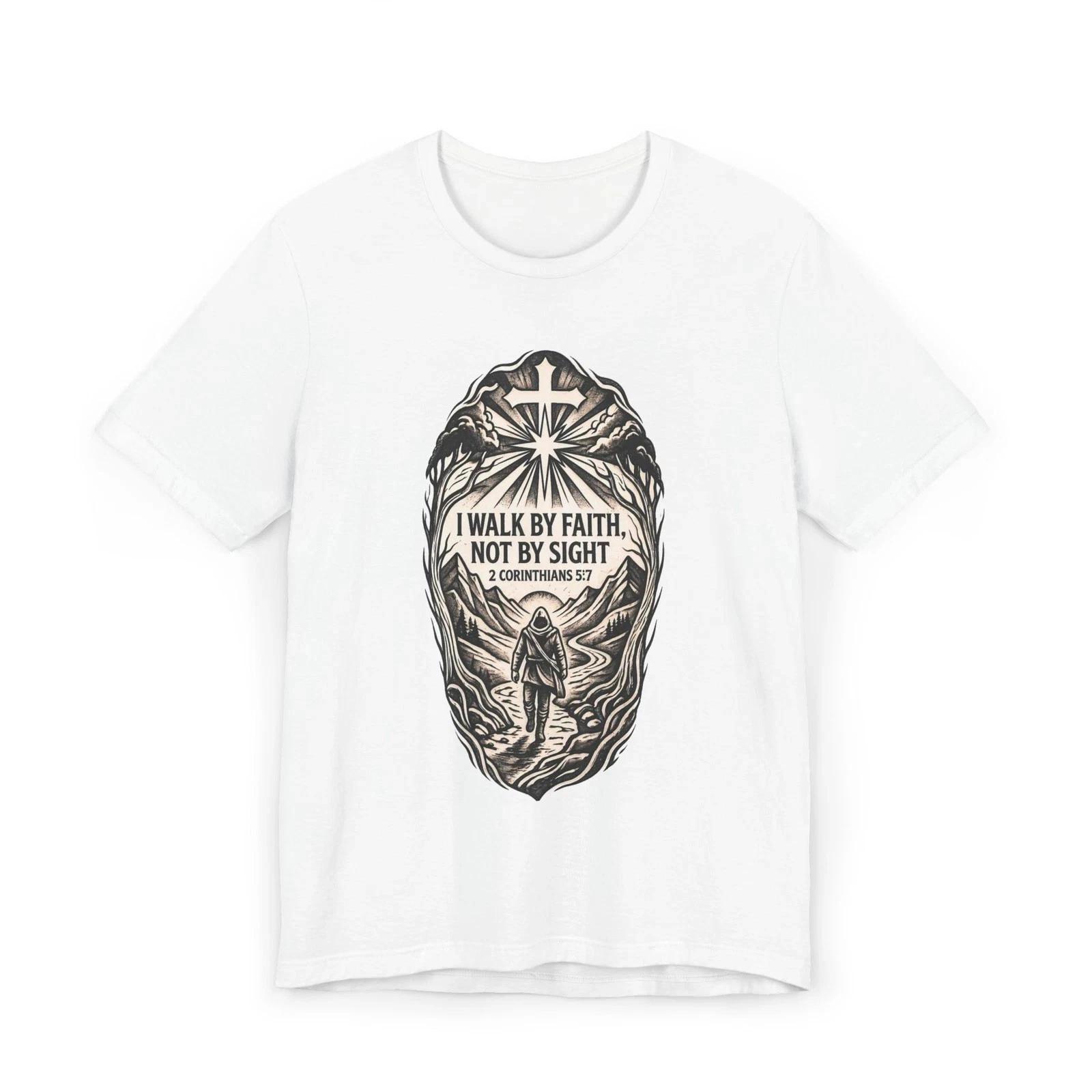 I Walk By Faith Not By Sight T- Shirt | Christian Faith Cross Graphic Tee M