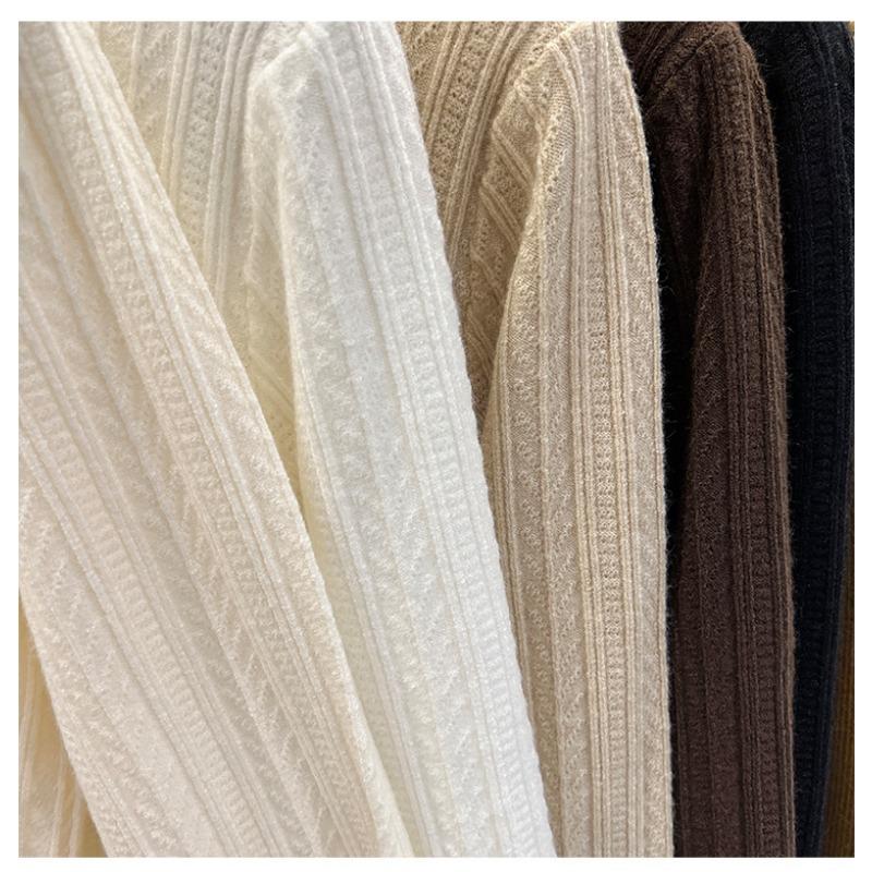 Ear-rimmed Knitted Shirt Half-high Collar Base Shirt Women's White Base Sweater Women's Spring and Autumn New Top