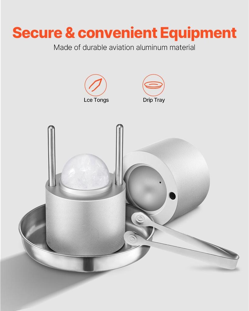 Ice Ball Press Ice Ball Maker 2.1"/53mm Ice Press Kit for Whiskey Silver