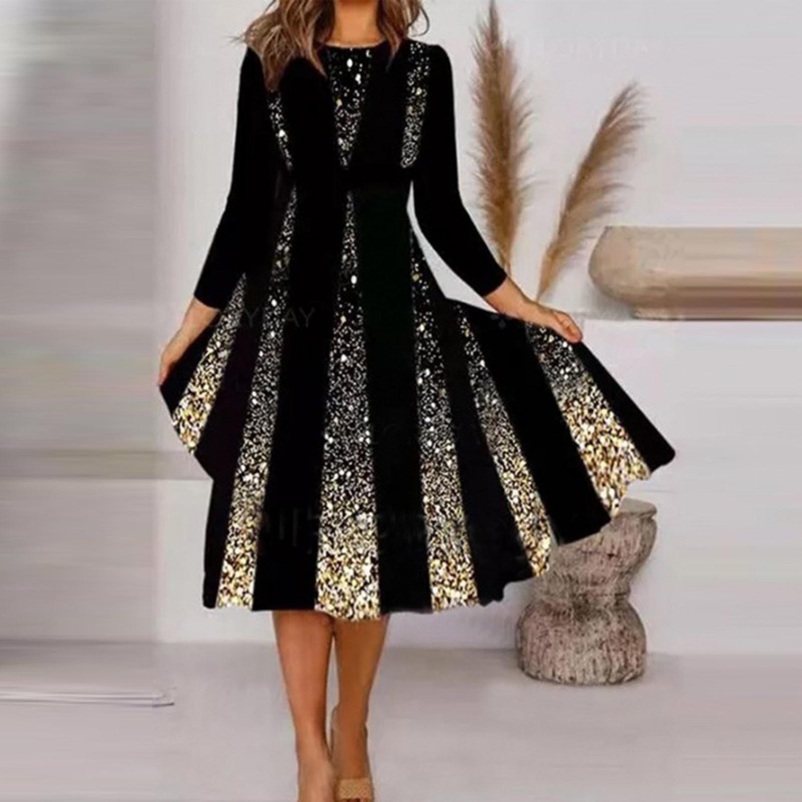 

Женское модное платье с принтом, круглым вырезом и рукавами средней длины S жёлтый