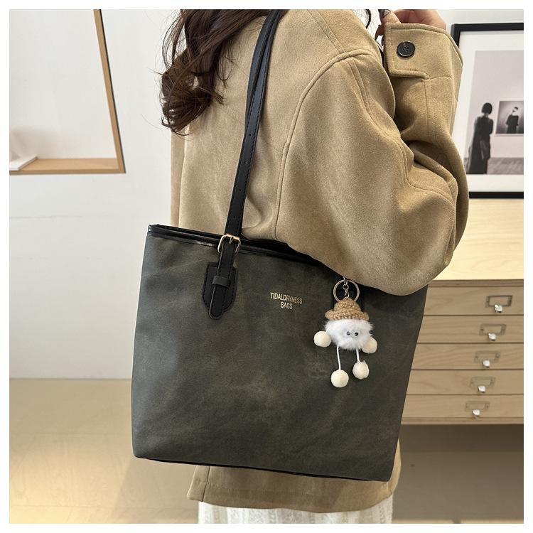 Simple Solid Color Tote Bag Women Large Capacity Faux Leather Shoulder Handbag Urban Commuter Bucket Purse