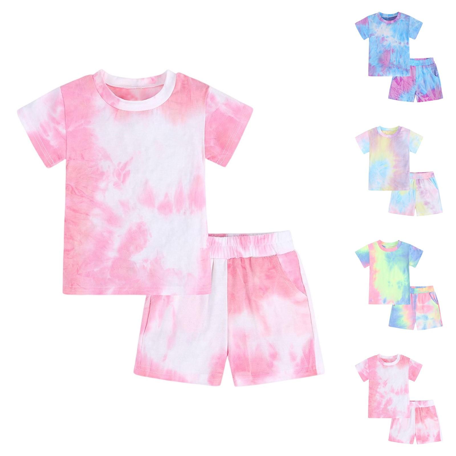 

Kids Tie-Dye Set - Short Sleeve & Shorts 2-Piece Outfit 90