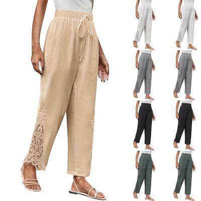 Fashionable And Sexy Women's Summer Casual Pants Spliced Sweet Nine-Point Pants Commuting Elastic Waist Pants