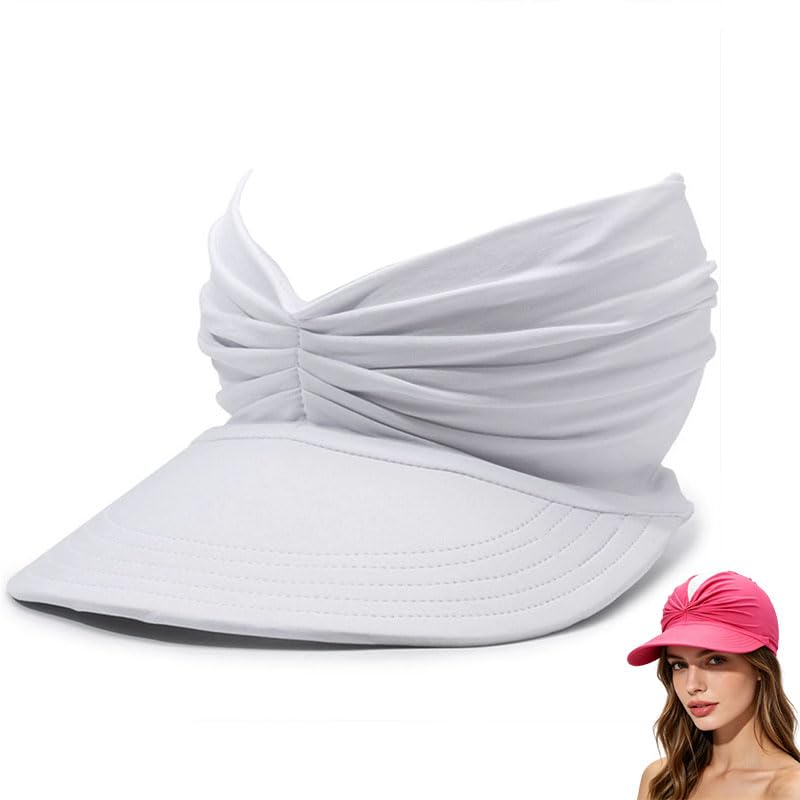 Women's UPF 50+ UV Protection Sun Visor Hat Wide Brim Foldable Beach Cap for Ponytail Golf Running Travel Summer Outdoor Hats (white)