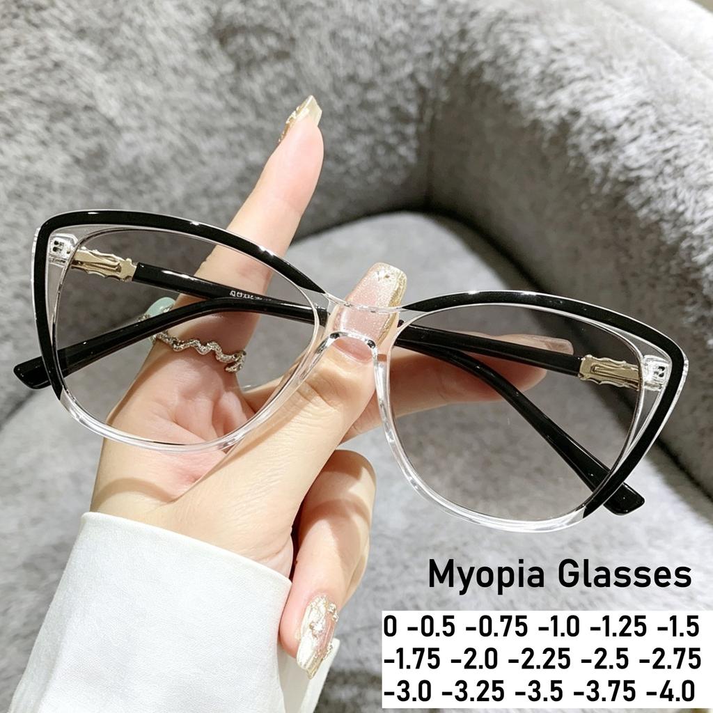 Retro Cat-Eye Photochromic Prescription Glasses High-definition Anti-blue Light Eyewear Minus Diopter Eyeglasses 0 To -4.0