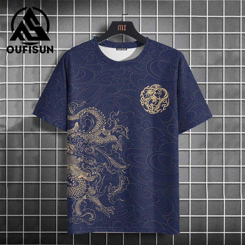 Letní pánské tričko s potiskem draka, módní, ležérní, s krátkým rukávem, denní pouliční oblečení, nadměrné, s kulatým výstřihem, pulovr