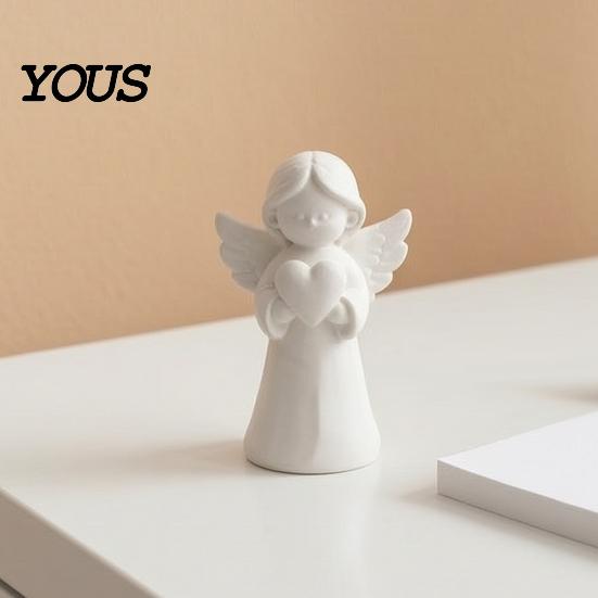 Minimalist Sculpture for Bedroom Desk 3D Printed Angel Heart Statue, White Resin Praying Figurine Home Decor Living Room Bedroom, Ornament,
