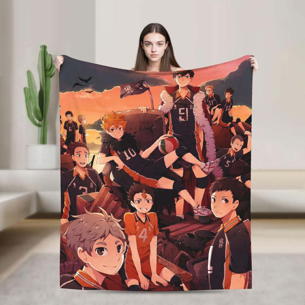 Haikyuu Japanese Anime Blanket Velvet Autumn/Winter Portable Super Warm Throw Blankets for Bedding Car Plush Thin Quilt