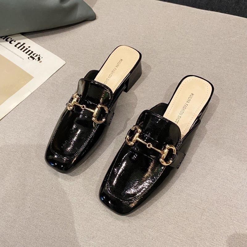 2025 New Internet Celebrity Temperament Soft Leather Half Tray Single Shoes Soft Sole Bag Head Half Slippers Women Summer Wear Sandals Muller Shoes